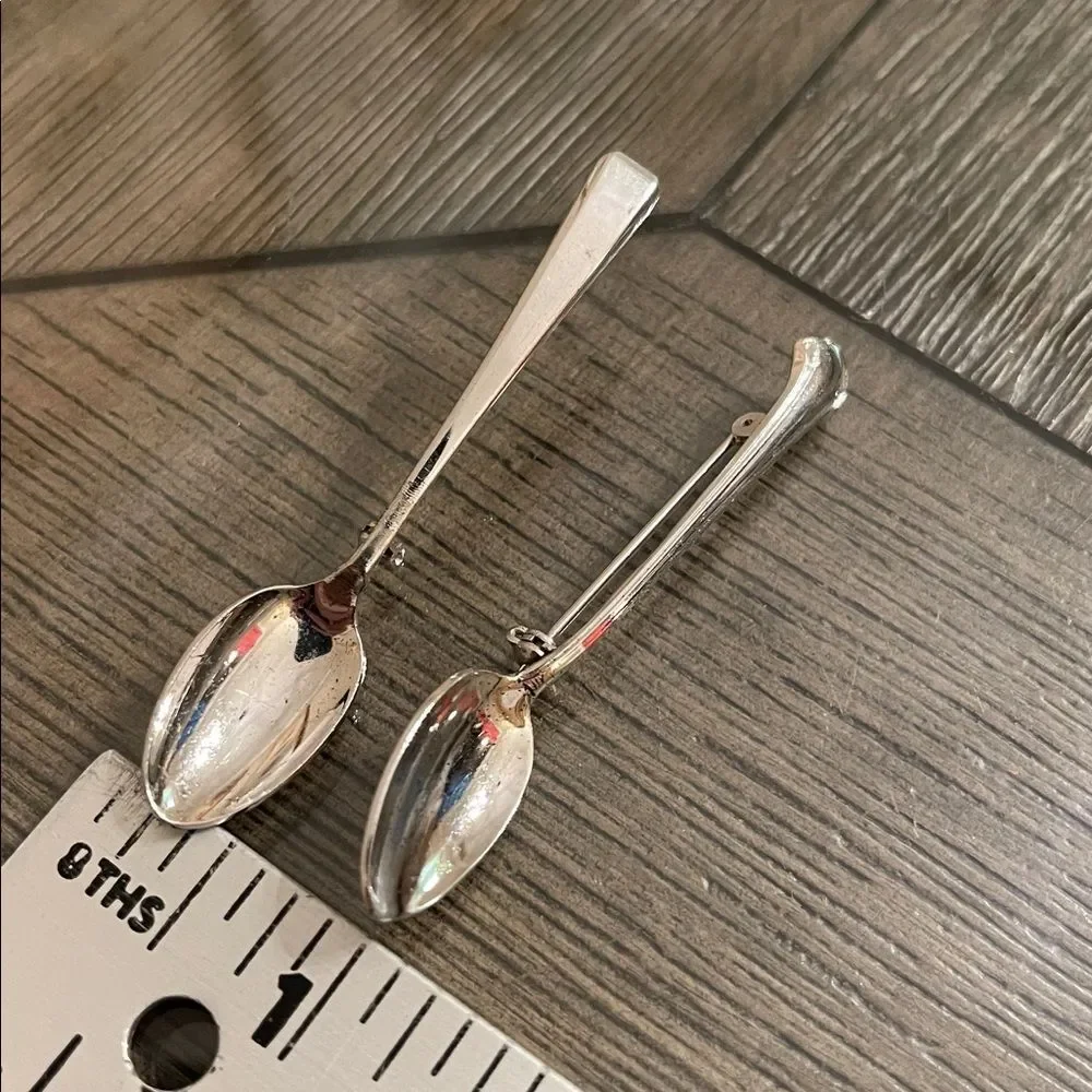 2 Vintage Silver Tone Spoon Brooch Pin 2.5